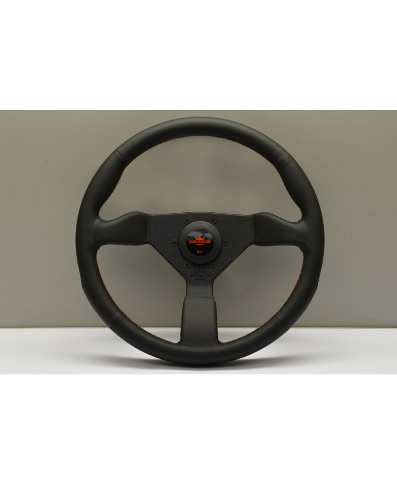 VOLANT NARDI PERSONAL NEO GRINTA CUIR NOIR & COUTURES ROUGES, BRANCHES NOIRES NARDI