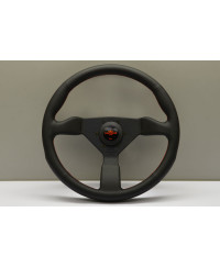 VOLANT NARDI PERSONAL NEO GRINTA CUIR NOIR & COUTURES ROUGES, BRANCHES NOIRES NARDI