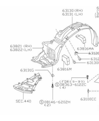 PASSAGE DE ROUE INFÉRIEUR GAUCHE SKYLINE R33 GTR NISSAN
