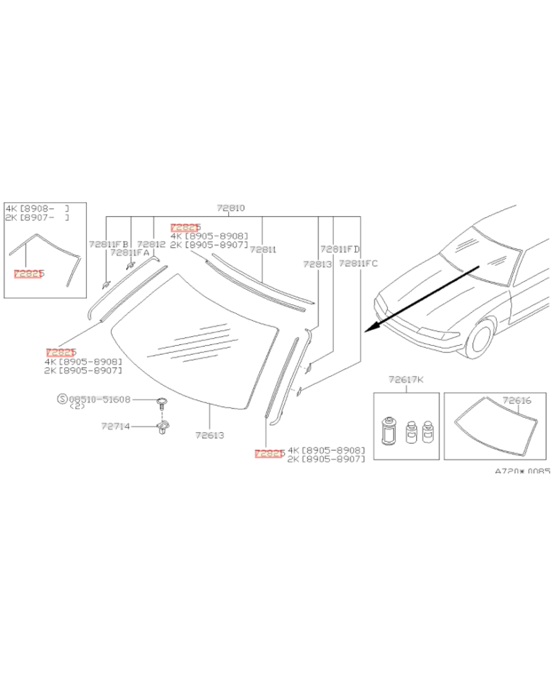 SUPPORT ENJOLIVEURS PAREBRISE SKYLINE R32 NISSAN