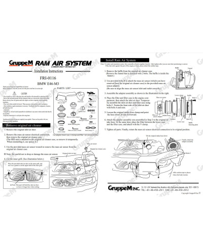 KIT ADMISSION RAM AIR SYSTEM M3 (E46) 3.2L (2001-2007) GRUPPEM