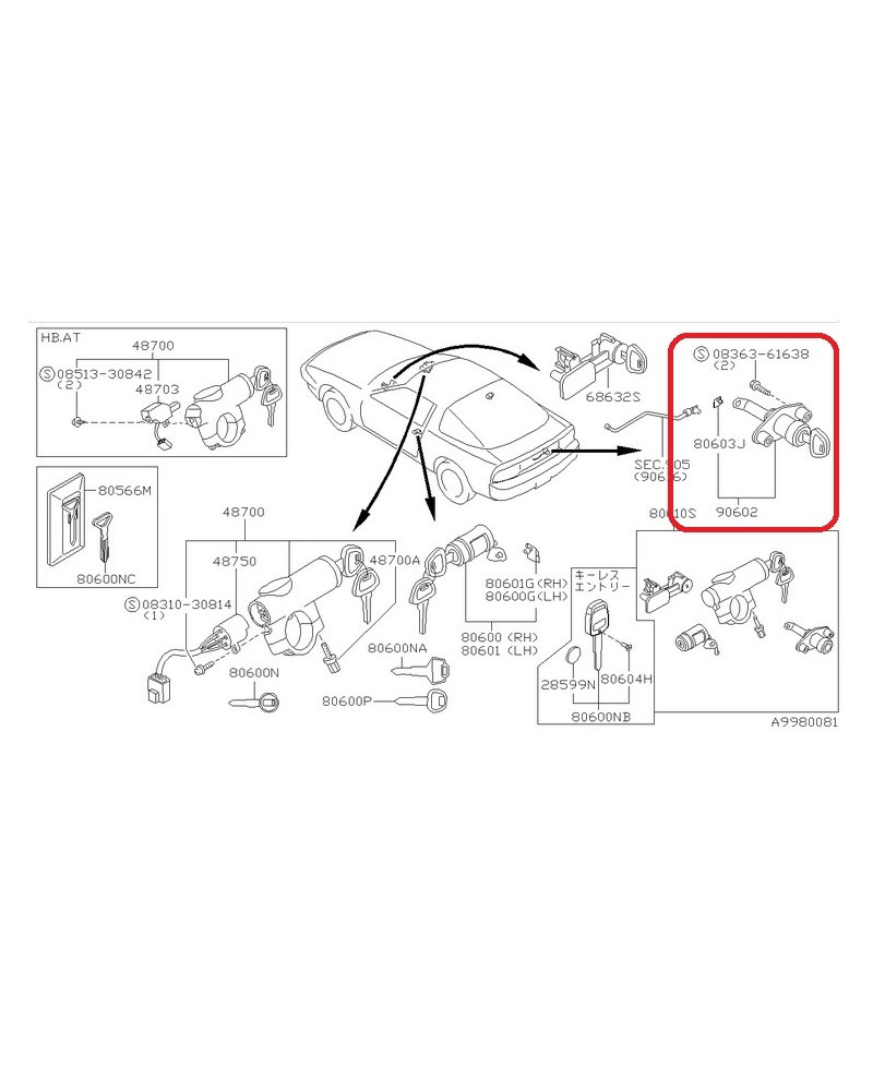 SERRURE POUR BANDEAU KOUKI 180SX S13 NISSAN 