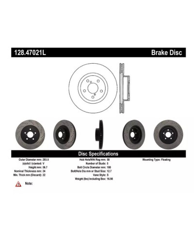 SET DISQUES AVANT 293.5X24 VENTILÉS ET PERCÉS TOYOTA GT86/SUBARU BRZ/ 