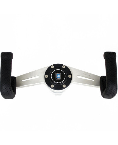 VOLANT 2SPOKES EN CUIR NOIR PERFORÉ, BRANCHES ALU, COUTURES NOIRES - NARDI