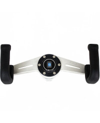 VOLANT 2SPOKES EN CUIR NOIR PERFORÉ, BRANCHES ALU, COUTURES NOIRES - NARDI