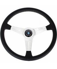 VOLANT ND39 CLASSIC EN CUIR NOIR, BRANCHES ALU, COUTURES GRISES,TULIPÉ 30MM- NARDI