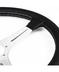 VOLANT ND39 CLASSIC EN CUIR NOIR, BRANCHES ALU, COUTURES GRISES,TULIPÉ 30MM- NARDI