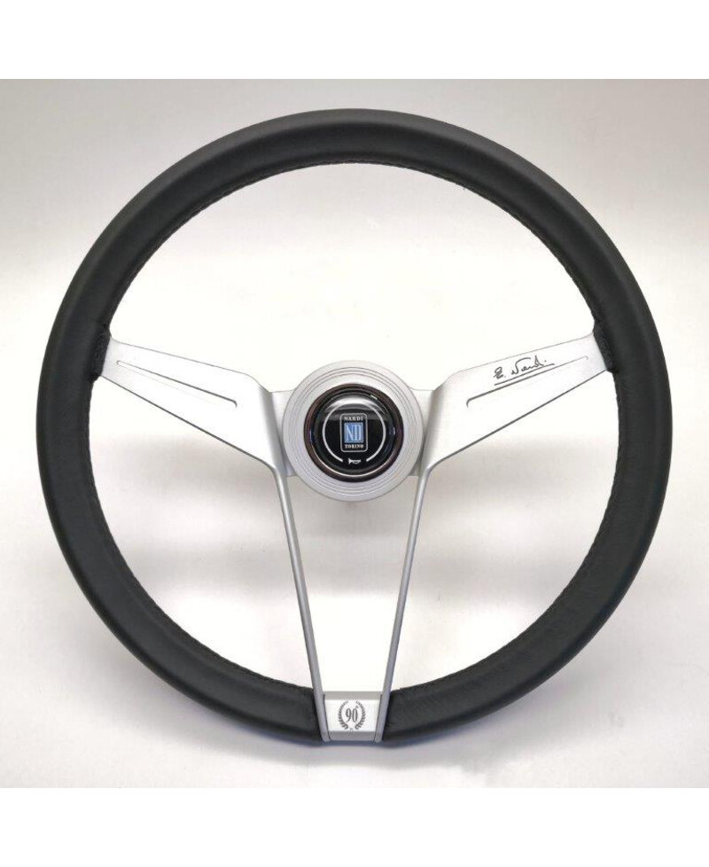 VOLANT NOVANTESIMO, CUIR NOIR, BRANCHES BLANCHES, BAGUE BLANCHE - NARDI