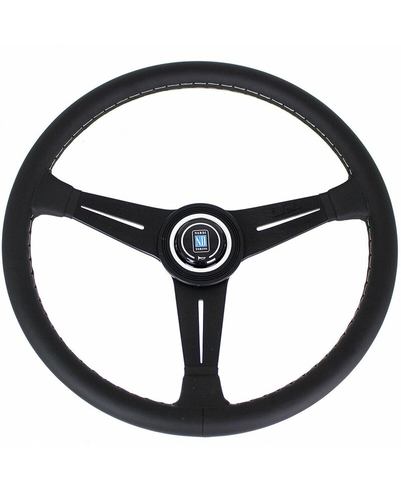 VOLANT ND39 CLASSIC EN CUIR NOIR, BRANCHES NOIRES, COUTURES GRISES,TULIPÉ 30MM - NARDI