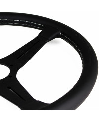 VOLANT ND39 CLASSIC EN CUIR NOIR, BRANCHES NOIRES, COUTURES GRISES,TULIPÉ 30MM - NARDI