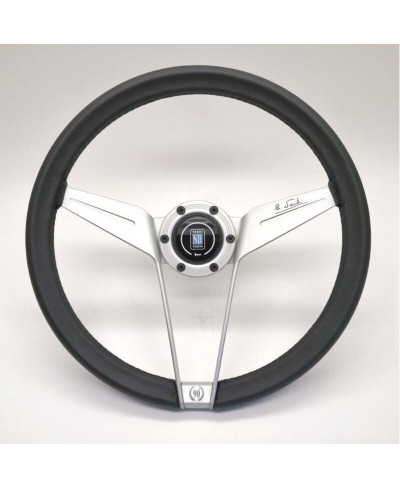 VOLANT NOVANTESIMO CUIR NOIR, BRANCHES BLANCHES, BAGUE BLANCHE AVEC VIS APPARENTES- NARDI