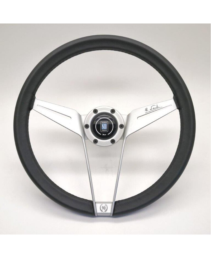 VOLANT NOVANTESIMO CUIR NOIR, BRANCHES BLANCHES, BAGUE BLANCHE AVEC VIS APPARENTES- NARDI