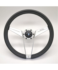 VOLANT NOVANTESIMO CUIR NOIR, BRANCHES BLANCHES, BAGUE BLANCHE AVEC VIS APPARENTES- NARDI