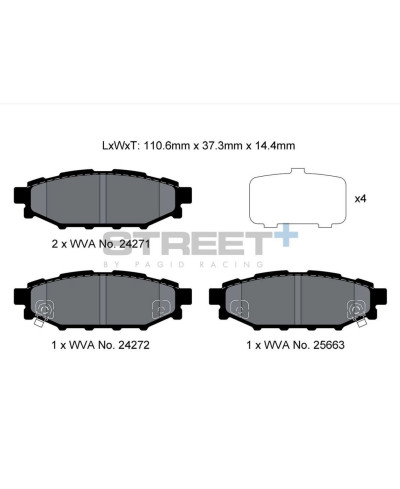 PLAQUETTES ARRIERE STREET+ TOYOTA GT86/ SUBARU BRZ/ IMPREZA