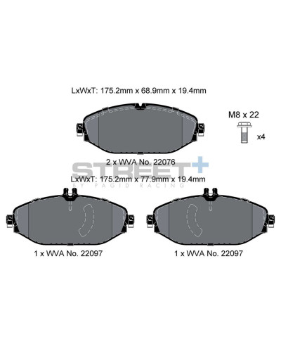PLAQUETTES AVANT STREET+ MERCEDES CLASSE-C (C250/C300), CLS (220/260),CLASSE-E (E180-E300)/ GLC 200