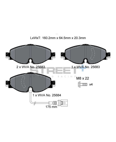 PLAQUETTES AVANT STREET+ AUDI A3/Q2/Q3/TT, VW GOLF VII/GOLF VIII/PASSAT B8/TIGUAN/TOURAN- PAGID RACING 