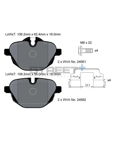 PLAQUETTES ARRIERE STREET+ BMW SERIE 5 (F10,F11, G30,F90,G31), SERIE 6 (G32), SERIE 7 (G11, G12), Z4 (E89) - PAGID RACING