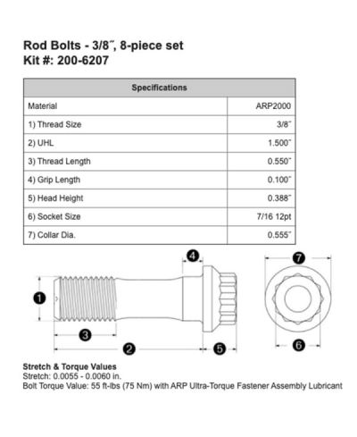 VIS DE BIELLES RENFORCÉES UNIVERSELLES 3/8" ARP