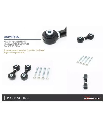 SET DE BIELLETTES DE BARRE STABILISATRICE REGLABLES HONDA CIVIC 88-91 - HARDRACE 