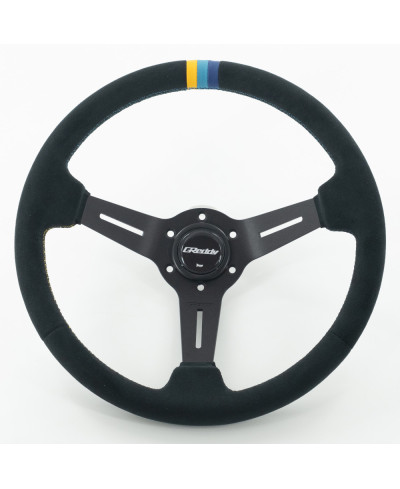 Volant GReddy "Deep Type" Tulipe (80 mm), Cuir Noir Retourne, Branches Noires - 340 mm