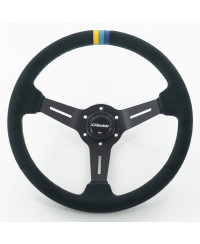 Volant GReddy "Deep Type" Tulipe (80 mm), Cuir Noir Retourne, Branches Noires - 340 mm