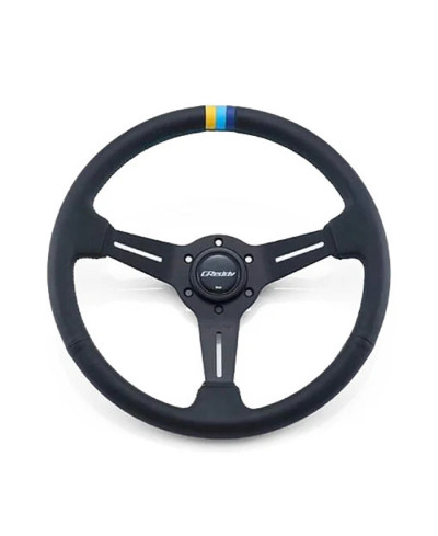 Volant GReddy "Deep Type" Tulipe (80 mm), Cuir Noir, Branches Noires - 340 mm