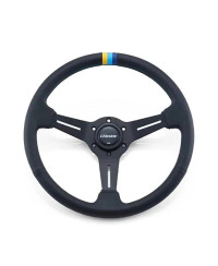 Volant GReddy "Deep Type" Tulipe (80 mm), Cuir Noir, Branches Noires - 340 mm