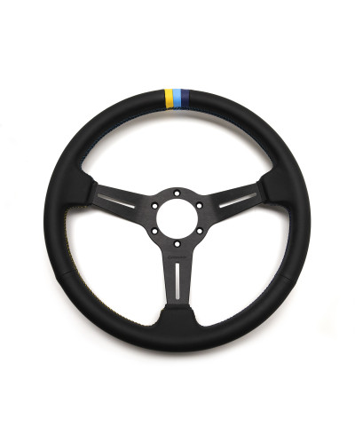 Volant GReddy "Medium Type" Tulipe (47 mm), Cuir Noir, Branches Noires - 340 mm