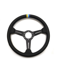 Volant GReddy "Medium Type" Tulipe (47 mm), Cuir Noir, Branches Noires - 340 mm