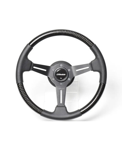 Volant GReddy "Real Carbon" Tulipe (47 mm), Carbone, Branches Noires - 340 mm