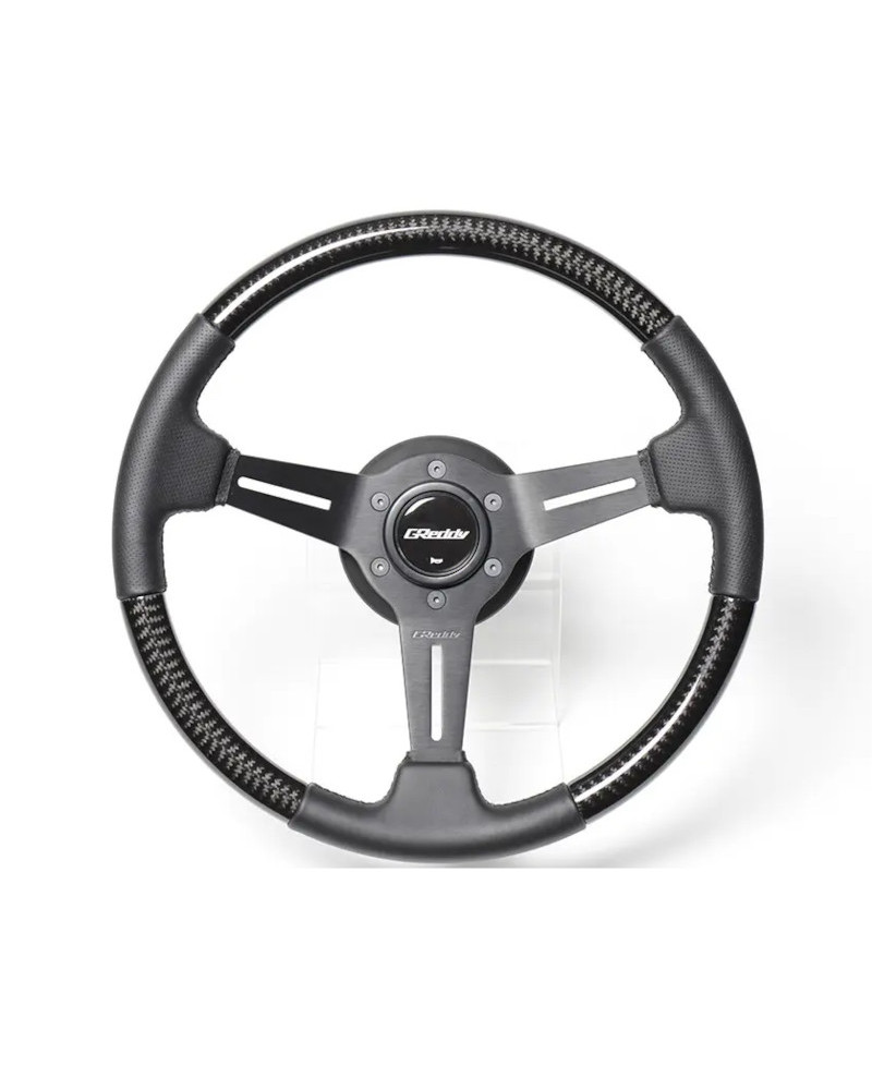 Volant GReddy "Real Carbon" Tulipe (47 mm), Carbone, Branches Noires - 340 mm