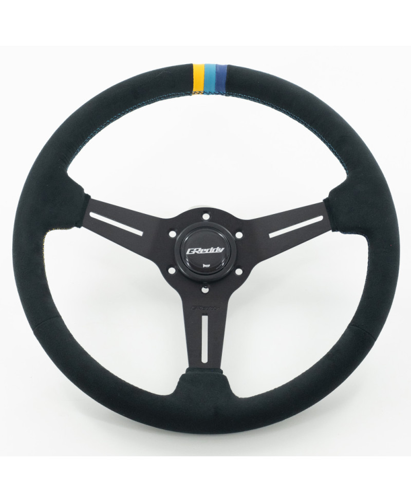 Volant GReddy "Standard Type" Tulipe (47 mm), Cuir Noir Retourne, Branches Noires - 340 mm