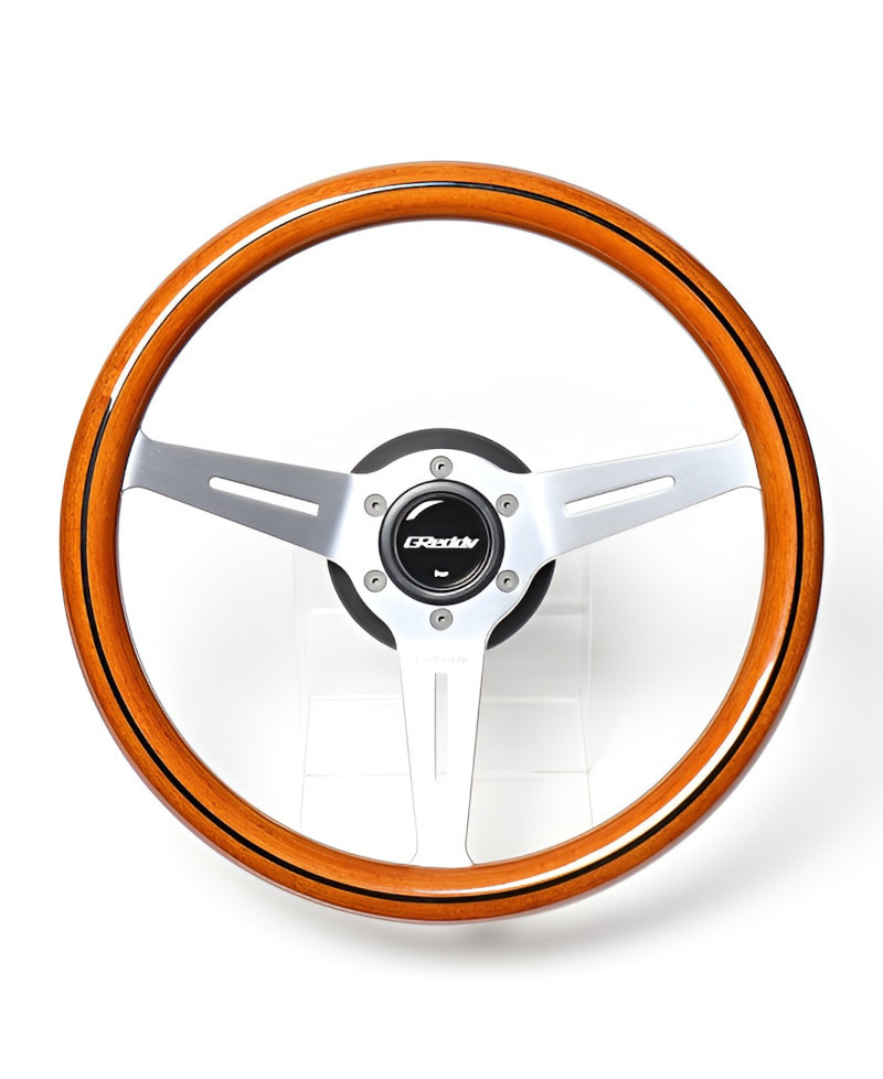 Volant GReddy "Wood Type" Tulipe (47 mm), Bois Clair, Branches Alu - 340 mm