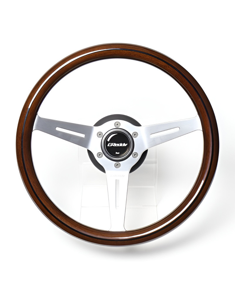 Volant GReddy "Wood Type" Tulipe (47 mm), Bois Fonce, Branches Alu - 340 mm