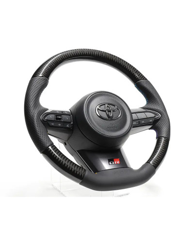 Volant GReddy Carbone Noir avec Coutures Tricolores pour Toyota Yaris GR