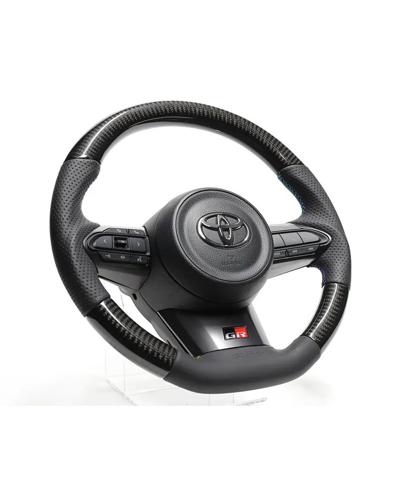 Volant GReddy Carbone Noir avec Coutures Tricolores pour Toyota Yaris GR
