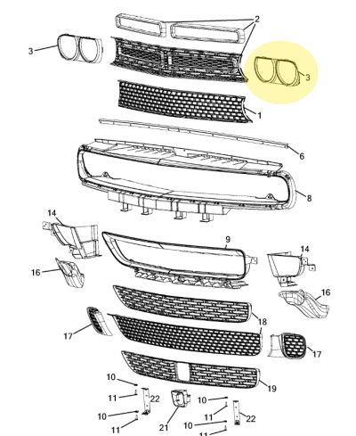 ENJOLIVEUR DE PHARE GAUCHE DODGE CHALLENGER MOPAR